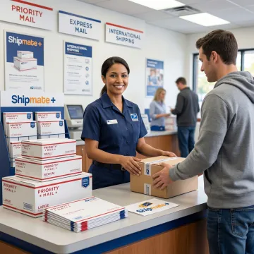 USPS Priority Mail packages being processed at ShipMate+ in Vista, CA