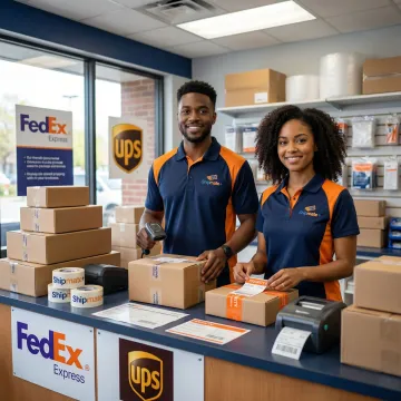 Staff member processing an expedited shipment at ShipMate+ in Vista, CA
