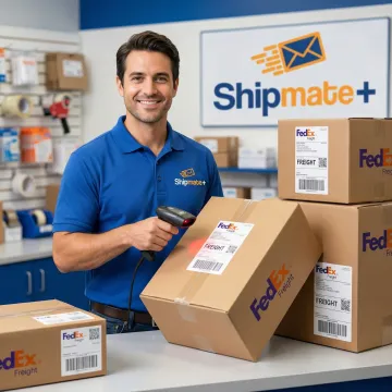 ShipMate+ staff processing a FedEx freight pickup at their Vista, CA shipping center