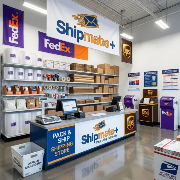 ShipMate+ mailing and shipping service center interior in Vista, California