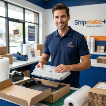 Professional packing team securely packaging electronics for shipping at ShipMate+ in Vista, CA