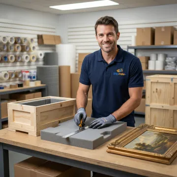 Step-by-step art crating and shipping process at ShipMate+