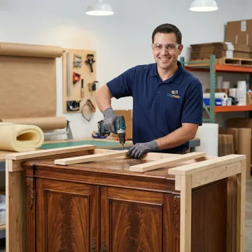 ShipMate+ staff member building a custom crate for a large antique item