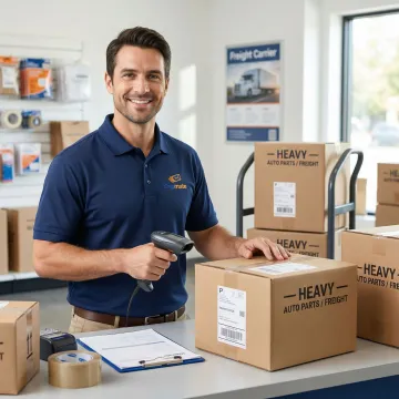 ShipMate+ staff processing automotive freight shipment at the counter
