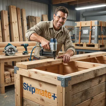 Professional custom wood crate being built for large freight shipment