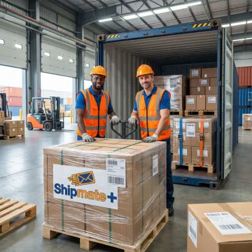 LCL freight consolidation — palletized cargo being loaded into a shared shipping container at a freight facility