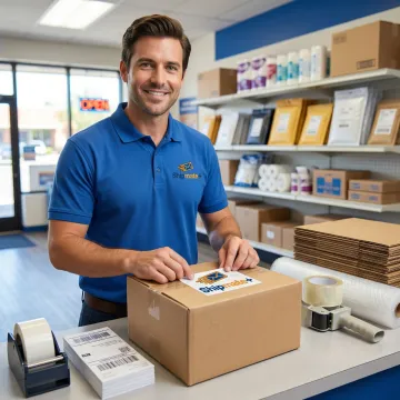 ShipMate+ team member preparing a private label blind shipment package at the counter