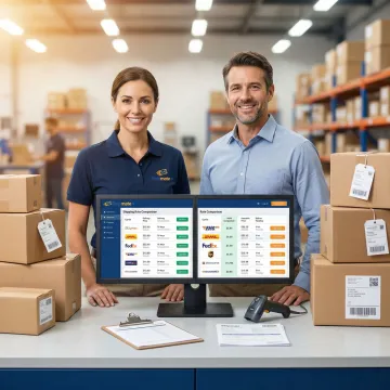 ShipMate+ staff comparing bulk shipping rates for a business client