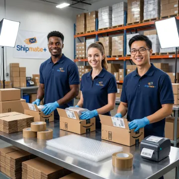 Professional packing team preparing Amazon seller shipments at ShipMate+