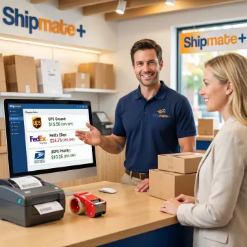 E-commerce shipping rate comparison at ShipMate+ counter