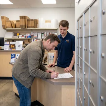 Customer signing mailbox rental agreement