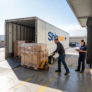 Full truckload freight trailer at a loading dock