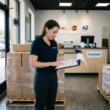 Freight specialist reviewing container shipment documents