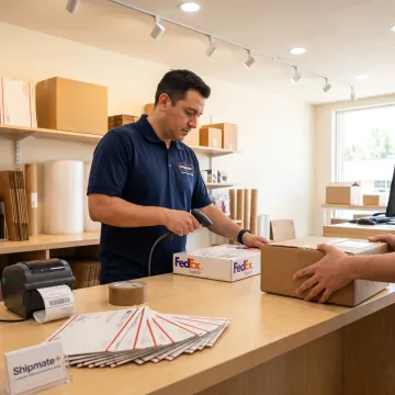 FedEx package drop-off counter at ShipMate+