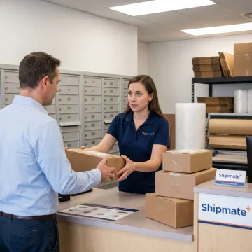 Customer receiving packages at mailbox center
