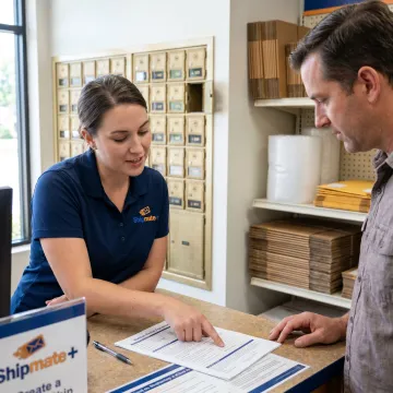 Customer completing mailbox rental forms