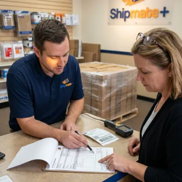 Shipping specialist reviewing freight paperwork