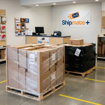 Expedited freight shipment prepared for carrier pickup
