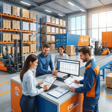 Freight forwarding team coordinating shipment process at a logistics center