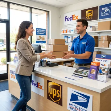 Small business owner dropping off commercial shipments at ShipMate+ in Savannah