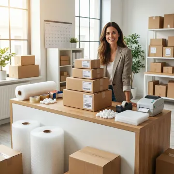 WooCommerce e-commerce packages being professionally packed and labeled for multi-carrier shipping