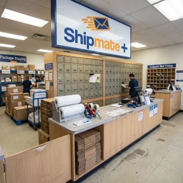 Secure private mailboxes inside a staffed shipping store