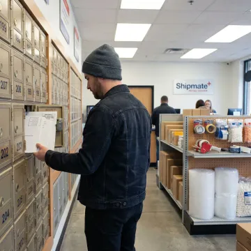 Customer picking up mail from a private mailbox