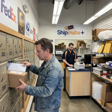Customer receiving mail and packages at ShipMate+