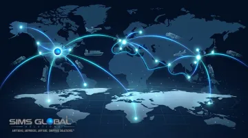Digital illustration of a global multi-modal supply chain network connecting continents