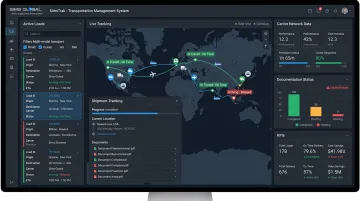 Sims Global Solutions SimsTrak TMS dashboard displaying real-time shipment tracking data