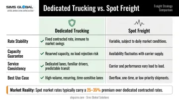 Dedicated trucking versus spot freight side-by-side comparison infographic