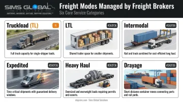 Six freight broker shipping modes comparison table with applications infographic