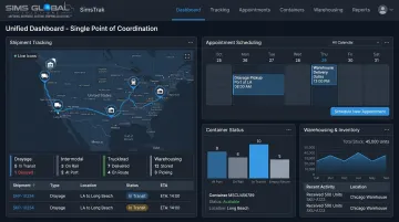 SimsTrak platform dashboard coordinating drayage and intermodal shipments