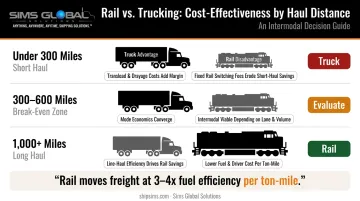 Rail versus trucking cost comparison by haul distance showing break-even threshold