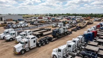 Sims Global Solutions heavy haul trucking fleet with flatbed and RGN trailers