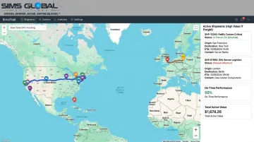 Sims Global Solutions SimsTrak TMS real-time GPS tracking dashboard for freight shipments