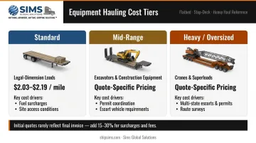 Three-tier equipment hauling rate comparison chart standard mid-range and heavy oversized loads