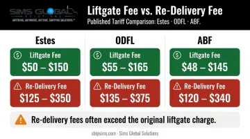 Liftgate versus re-delivery fee cost comparison across three major LTL carriers