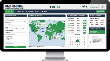 Sims Global Solutions logistics platform showing carrier network and real-time tracking