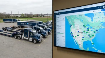 Sims Global Solutions heavy-haul truck fleet with SimsTrak TMS dashboard