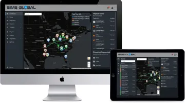 SimsTrak TMS dashboard showing real-time trailer tracking and documentation