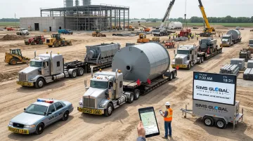 Heavy-haul trucking fleet with RGN and lowboy trailers transporting industrial equipment