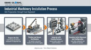 4-step industrial machinery installation process from site prep to alignment