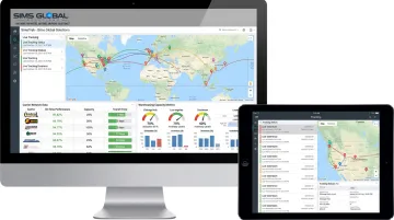 SimsTrak logistics platform dashboard displaying carrier network and warehouse visibility
