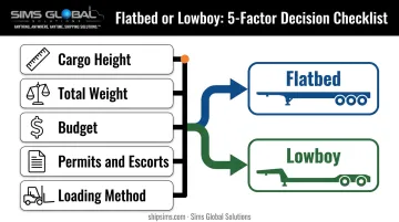 Five-factor decision checklist for choosing flatbed versus lowboy trailer