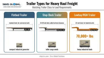 Flatbed step-deck and lowboy RGN trailer comparison for generator hauling