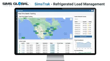 Sims Global Solutions freight broker platform showing reefer carrier network and load tracking