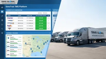 SimsTrak TMS platform dashboard with carrier API integrations