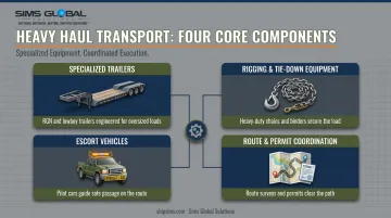 Heavy equipment transport system components including trailers rigging escort vehicles and permits