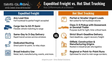 Expedited freight versus hot shot trucking side-by-side comparison infographic
